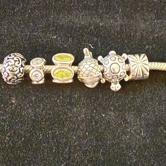 Pandora Silver Bracelet with 11 charms, 2 are clip charms - Picture 5 of 6